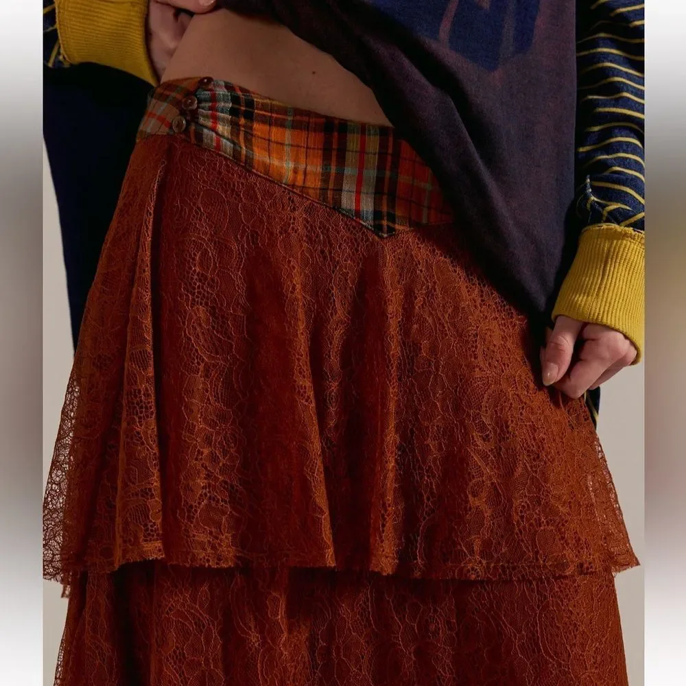 Free People County Fair Lace Maxi Skirt- Brown Combo